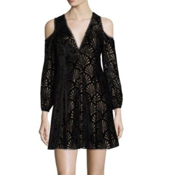 Alice + Olivia Aria Cold Shoulder Black Velvet Holiday Christmas Mini Dress 4 S - Picture 2 of 13